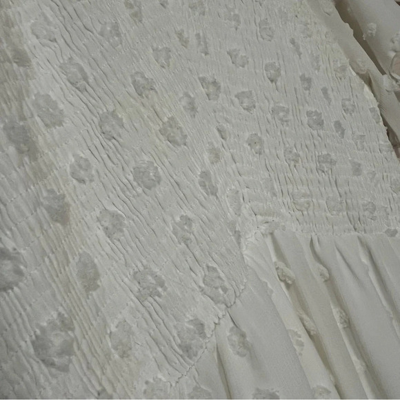 White Swiss Dot Smocked Dress w/Flutter Sleeve - Picture 4 of 6